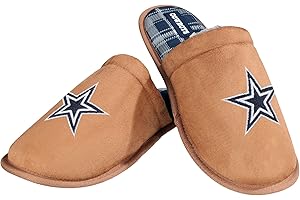 FOCO Men's NFL Team Logo Flannel Lined Faux Suede Brown Scuff Slippers