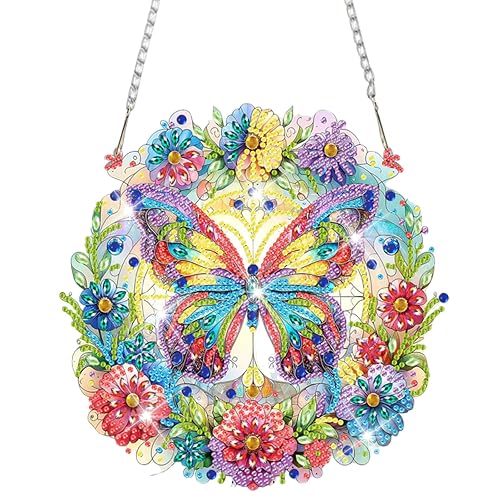 Diamond Art Kits for Adults - 5D Stand-Up Tabletop DIY Flowers Diamond Painting Accessories Gem Art Ornaments for Desktop Arts and Crafts Creative Gifts for Women, Girls, Kids (Butterfly Pendant)