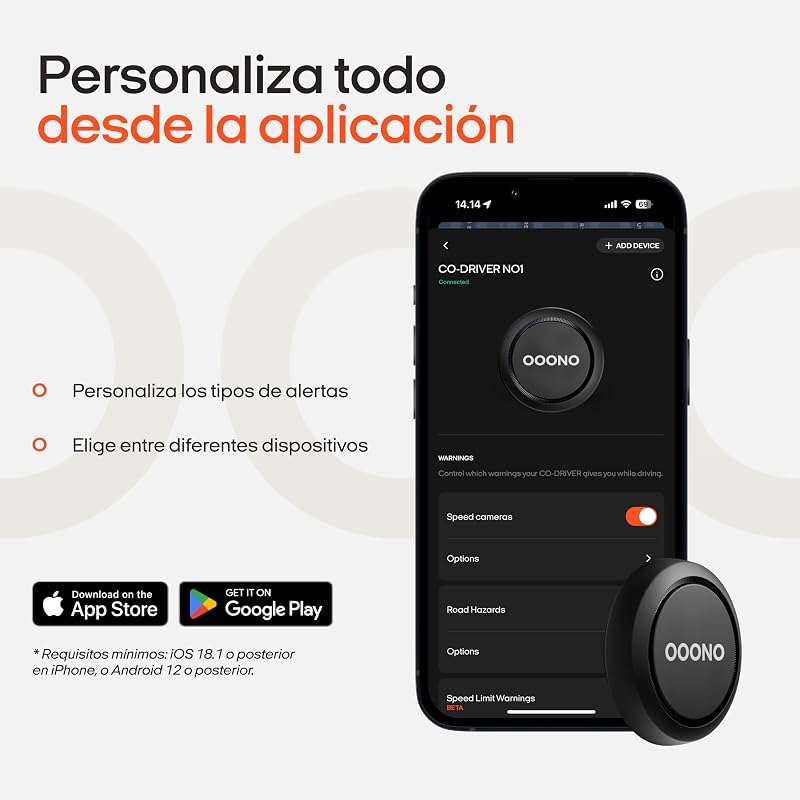 Co-Driver 1 – Alertas de Perigo em Tempo Real | Sem subscrição | Bateria de Lítio 3V de Longa Duração | Compatível com Apple CarPlay e Android Auto