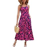 Zattcas Women's 2026 Summer Casual Floral Maxi Dress with Pockets Spaghetti Strap V Neck Empire Waist Beach Long Sundress