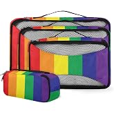 Packing Cubes 4 Pack Lgbt Pride Rainbow Stripe Travel Packing Bags Individual Carry on Suitcases Underwear Luggage Mesh Organizer Packing Cubes Set for Travel Bag Backpack