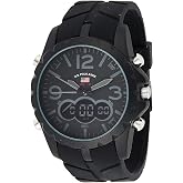 U.S. Polo Assn. Men's Multifunction Watch Black Silicone Strap Analog Digital Display Alarm Chronograph Backlight 50mm Case Fits Wrists 5.5" to 8"