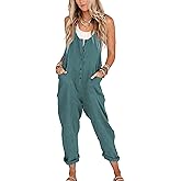 Yeokou Womens Overalls Linen Cotton Jumpsuits Loose Casual Jumpers with Pockets