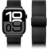 Qimela Magnetic Leather Strap Compatible with Apple Watch Band 38mm 40mm 41mm 42mm 44mm 45mm 46mm 49mm for Men Women,Top Grain Genuine Leather Wristband for iWatch Series 10 9 8 7 6 5 4 3 Ultra 2 1 SE