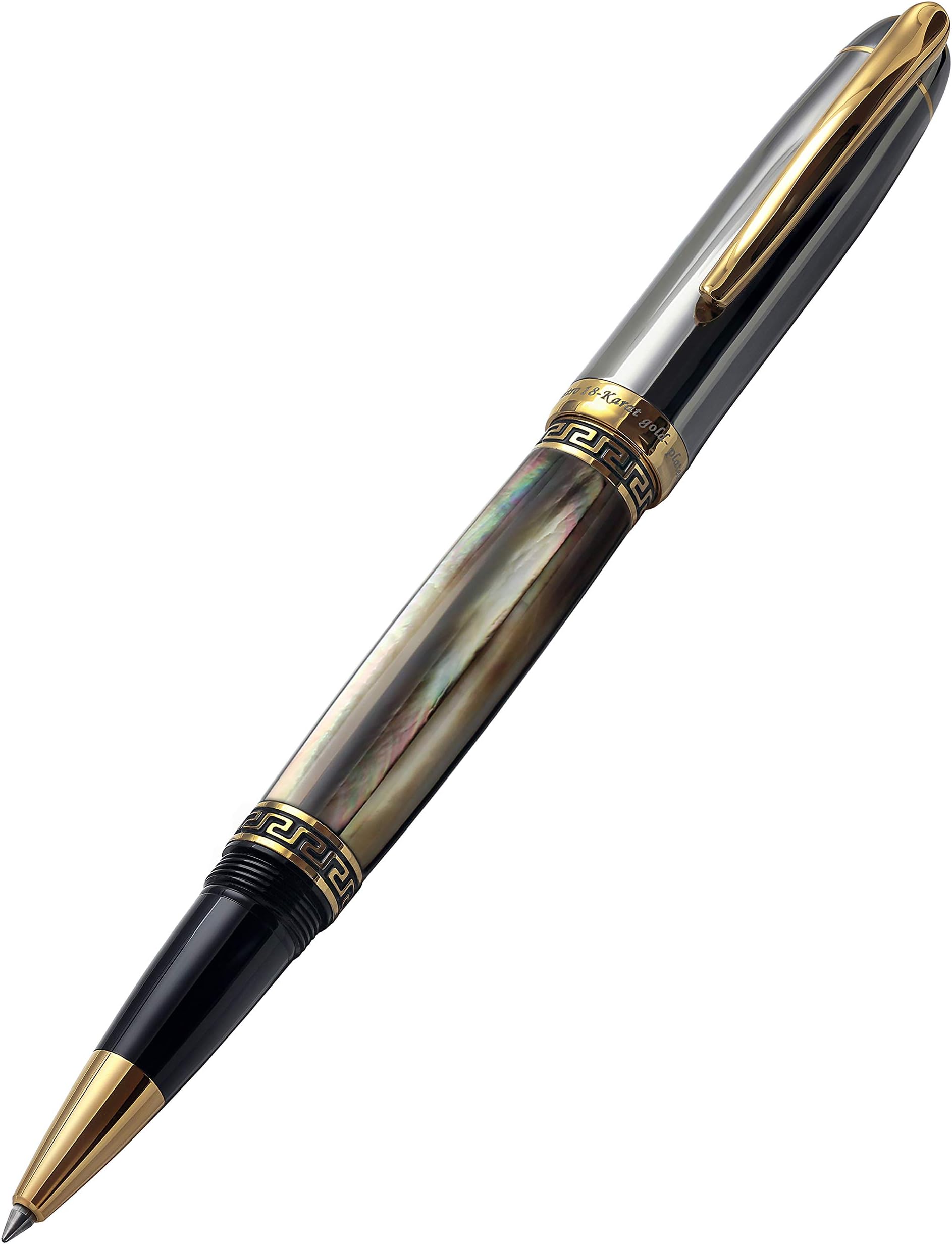 Xezo 18 Karat Gold Plated Rollerball Pen, Metallic Finish (Maestro Black MOP Tungsten R)