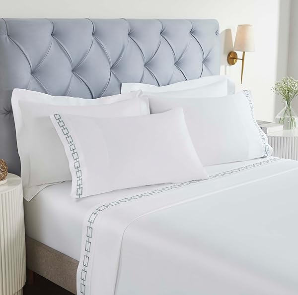 SUPERIOR EMBROIDERED COTTON BED SHEET SET, 1 ELASTIC...