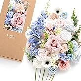 Ling's moment Fake Flowers Box, Faux Artificial Greenery Stems Foam Roses Poppy Gardenia Silk Hydrangea Peony Fabic Flower for Centerpieces Bouquet Wedding Floral Vase, English Pastel, Deluxe Combo