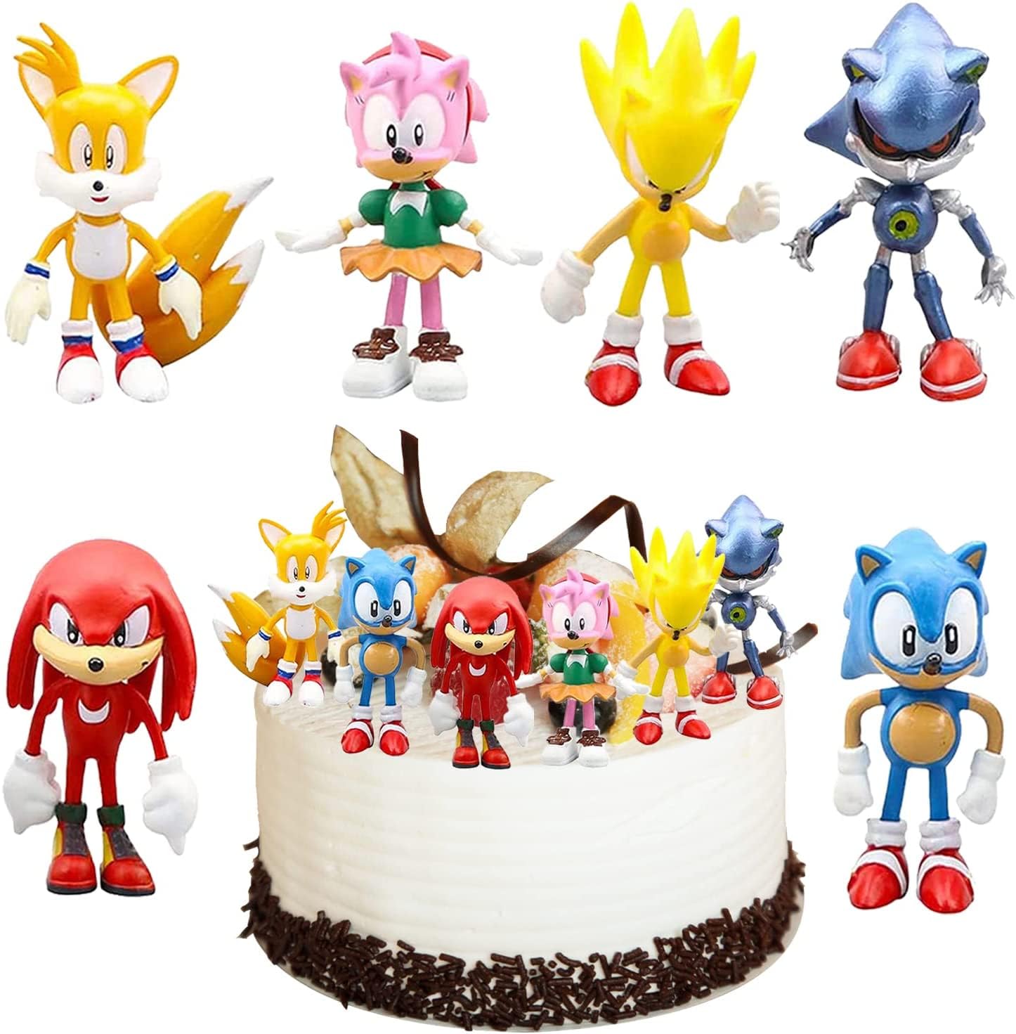 WELLXUNK® Sonic Cake Topper, 6 Pieces Figures Set, The Hedgehog Decoration, Mini Figures, Birthday Cake Topper for Kids, Cartoons Party Decoration