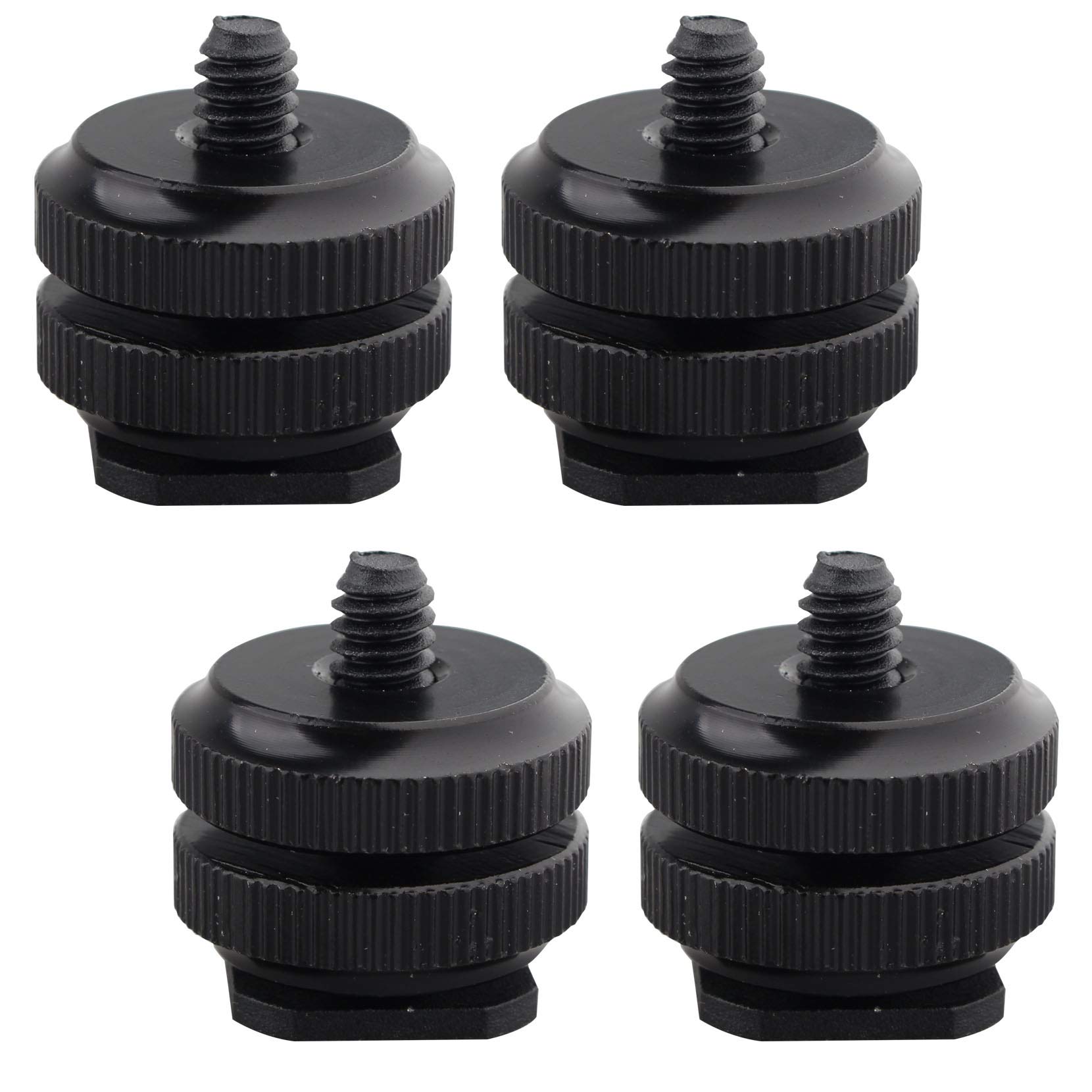 Jopto 4PCS Camera Hot Shoe Mount to 1/4"-20 Tripod Screw Adapter Flash Shoe Mount Metal Hot Shoe Stand Standard Double Hot Shoe Holder Flash Holder Conversion Screw for DSLR Camera Rig