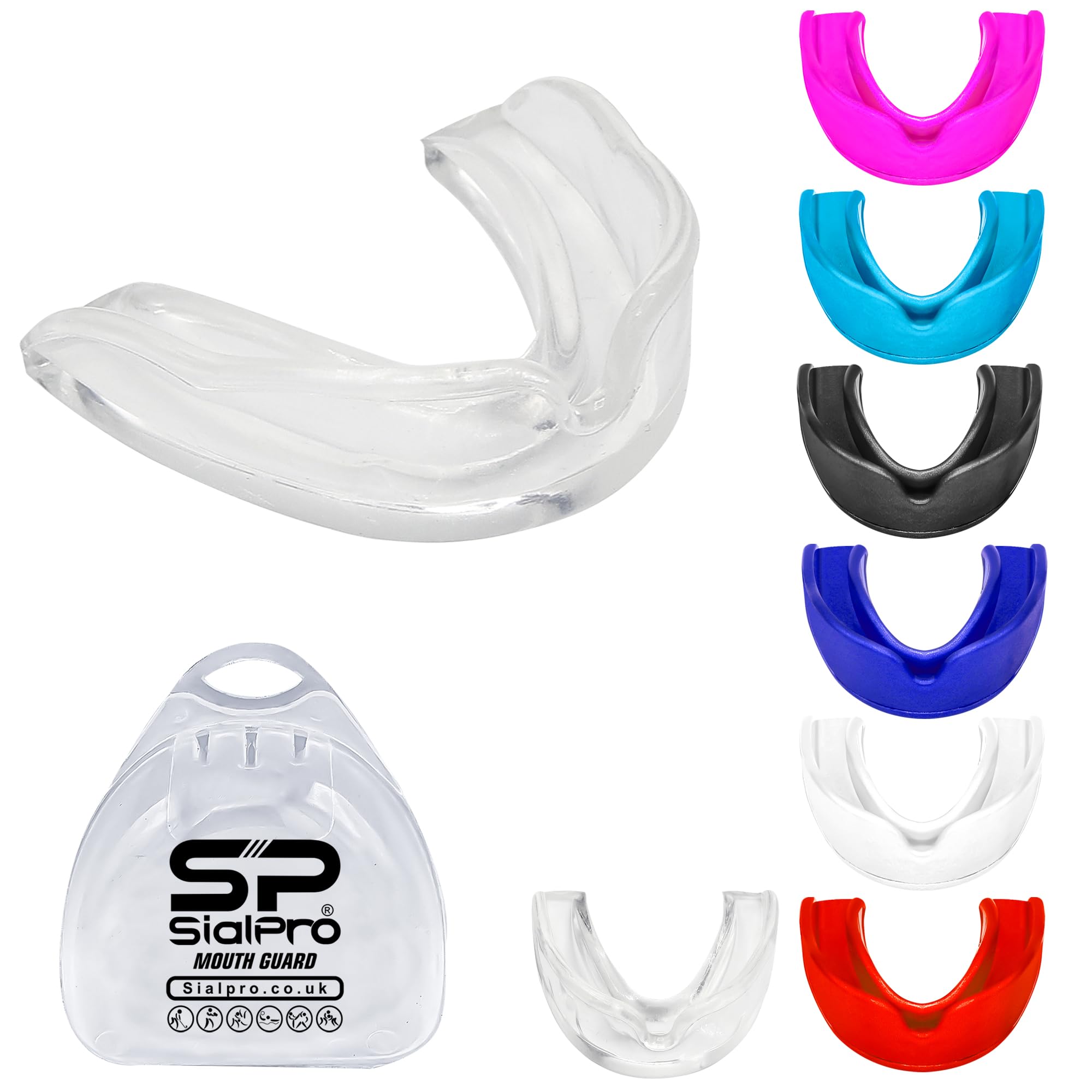 Mouthguards Slim Fit Adult Senior Mouldable Gum Shield with Case for Boxing Men MMA Rugby Hockey Basketball Muay Thai Kickboxing Football All Contact Sports(12+ Years, Clear)