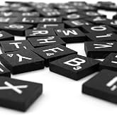 CleverDelights 100 Wood Letter Tiles - Black Color - Complete Set | Game Replacement Pieces