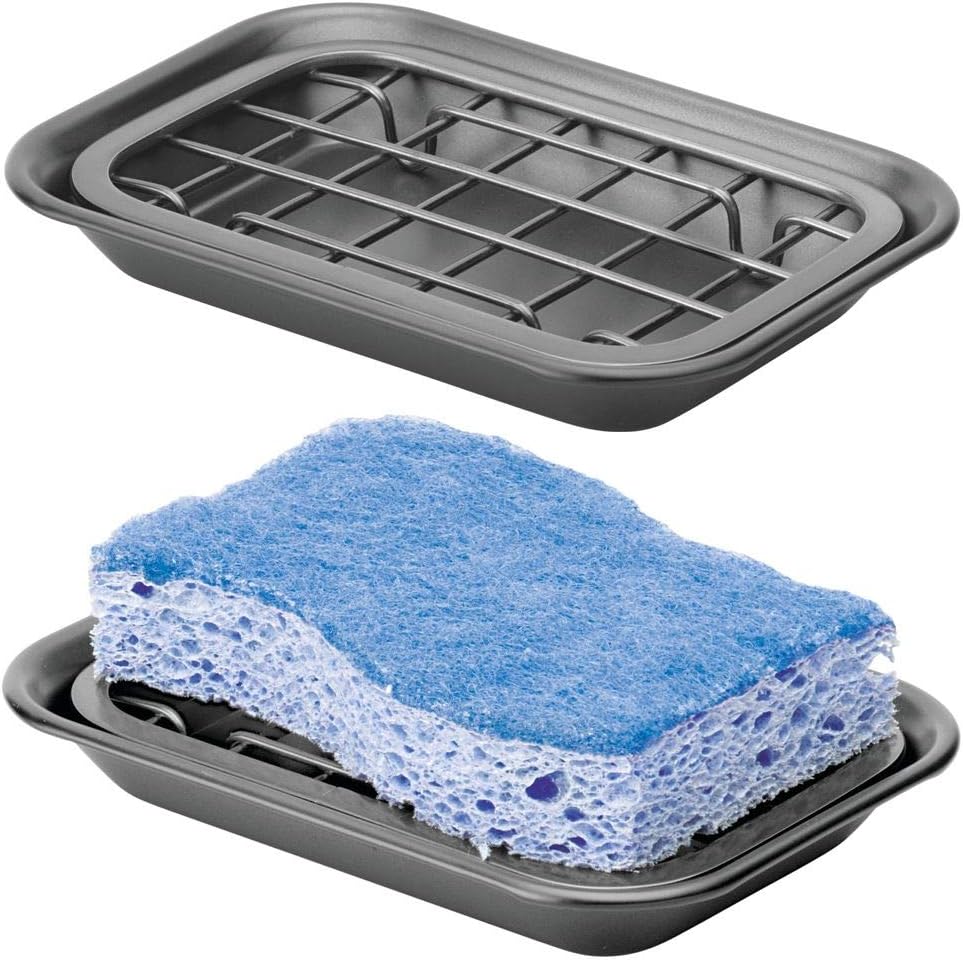 mDesign 2Piece Soap Dish Tray with Drainage Grid and