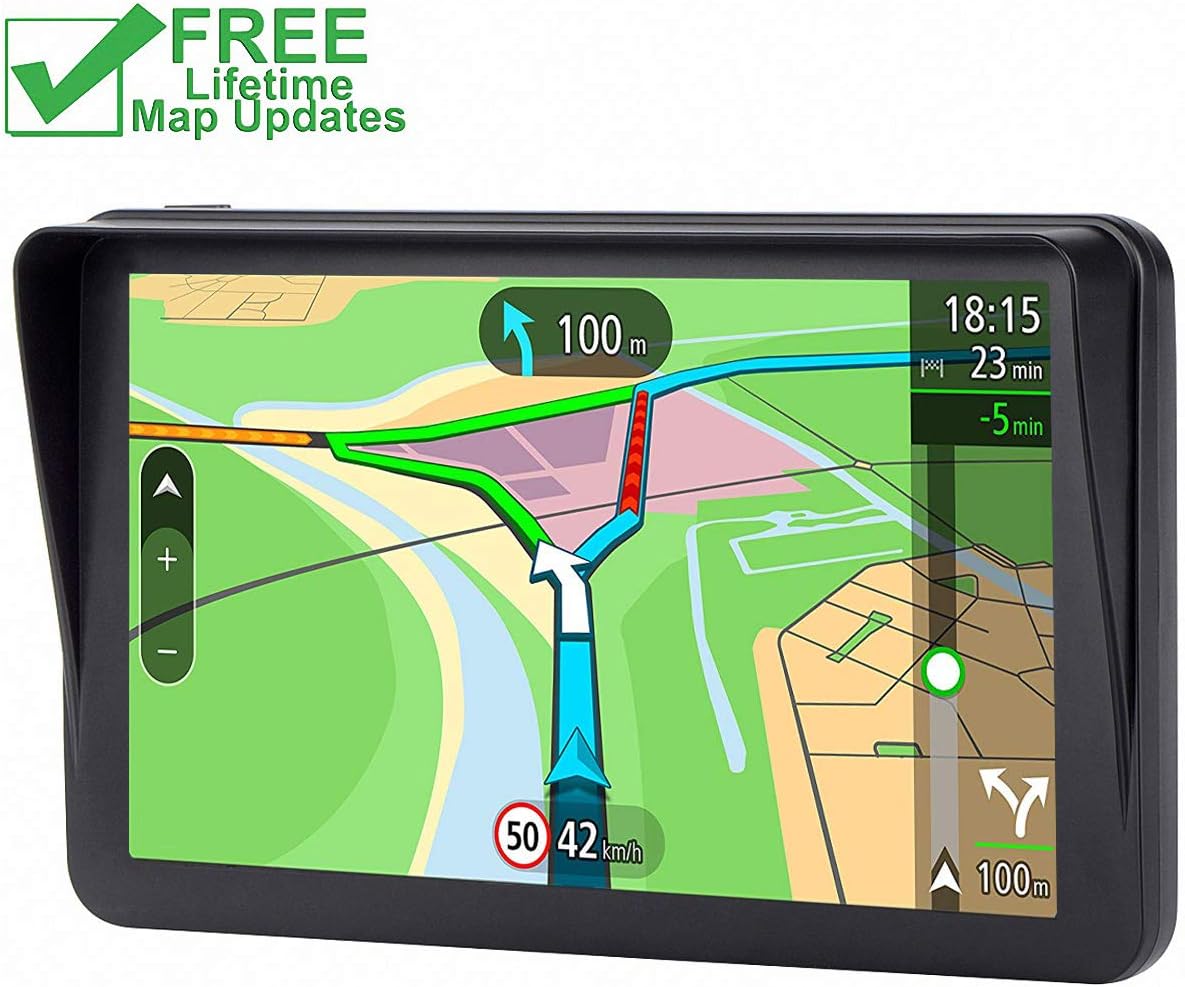 Car GPS, 7 inch Portable 8GB Navigation System for Cars, Lifetime Map Updates, Real Voice Turn-to-Turn Alert Vehicle GPS Sat-Nav