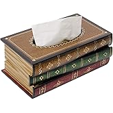 Retro Wooden Antique Book Tissue Box Cover Rectangular Home Library Decor | Crafted Decorative Tissue Holder Dispenser Paper Cover Case Napkin Holder for Bathroom living room office car kitchen