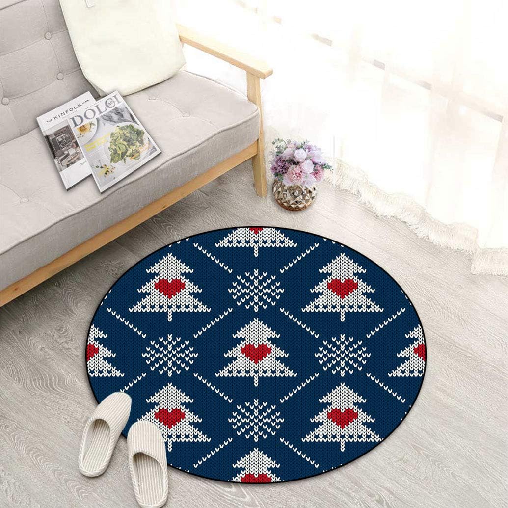 Winter Holiday Decor Soft Indoor Round Area Rugs, Knitted
