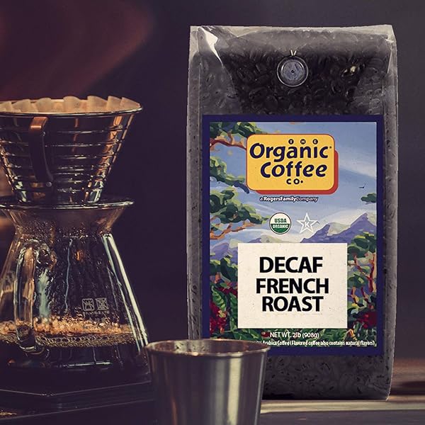 THE ORGANIC COFFEE CO. DECAF FRENCH ROAST WHOLE BEAN COFFEE 2LB (32 OUNCE) DARK ROAST NATURAL WATER PROCESSED USDA ORGANIC