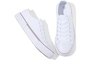 Adokoo Canvas Tennis Shoes for Women Low Top Casual White Black Sneakers for Women Lace Up Fashion Comfortable Walking Shoes