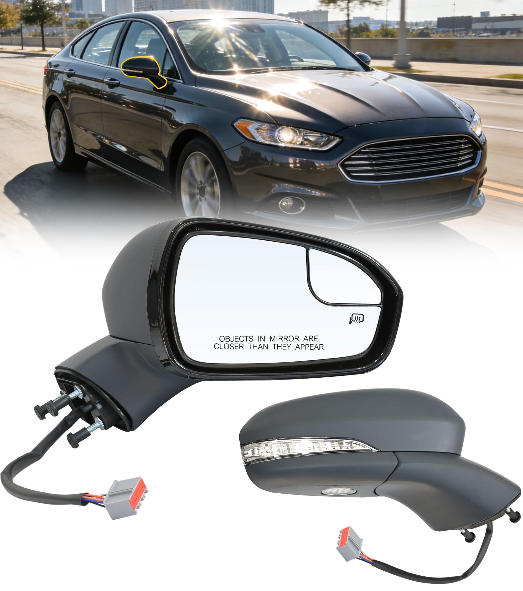Photo 1 of YUWUTF Passenger Side Mirror Assembly Compatible with 2013-2016 Ford Fusion,Right Power Mirror with Heated,Turn Signal,Manual Folding and Puddle Light,Paintable Right Side Mirrorguard (Primer)