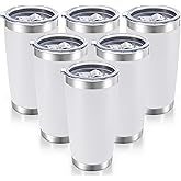 Cool Yoleb 20 oz Tumblers Bulk Stainless Steel Tumbler with Lid Double Wall Vacuum Insulated Coffee Mug 20oz Powder Coated Cup for Hot and Cold Drinks, White, 6 pack