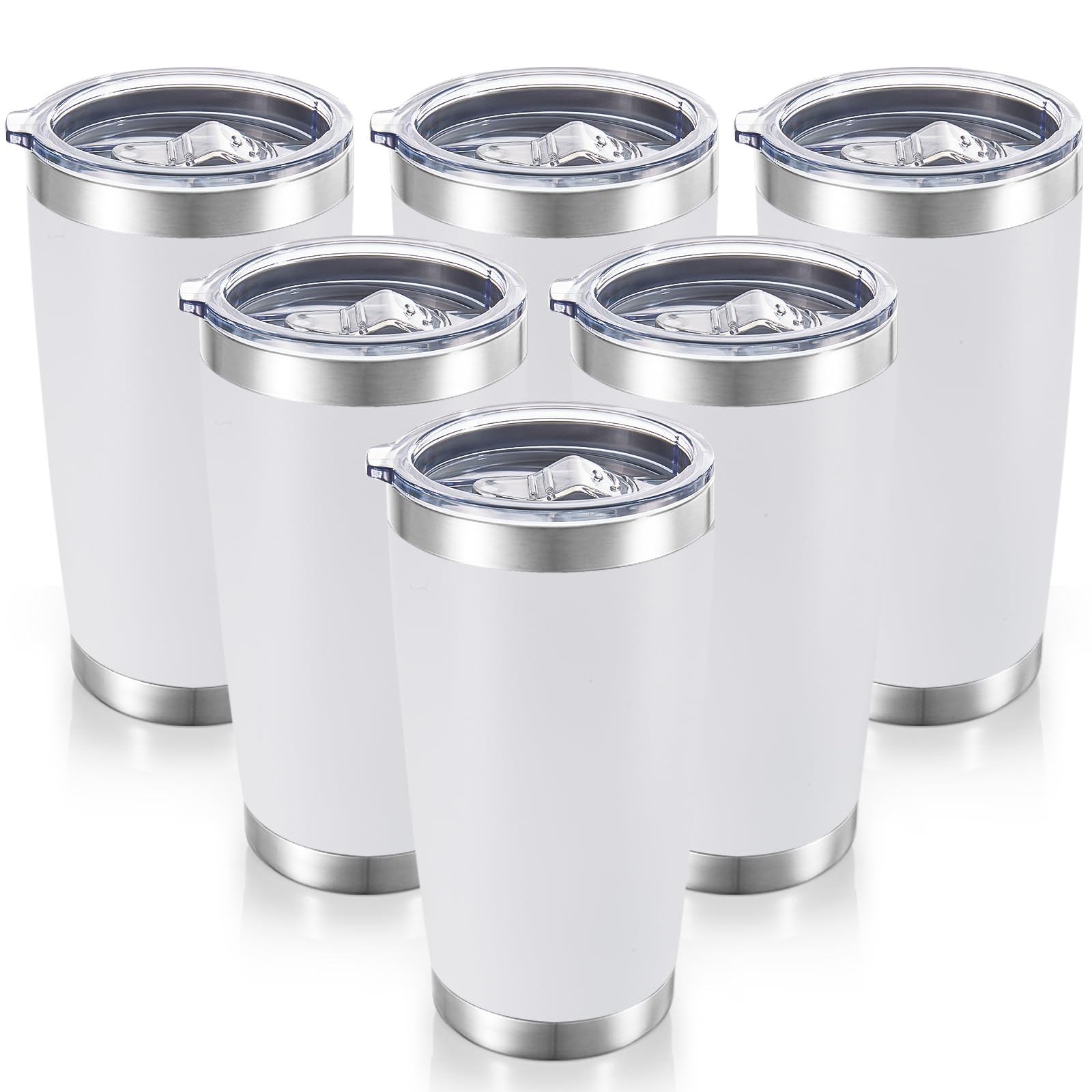 Photo 1 of 20 oz Tumblers Bulk Stainless Steel Tumbler with Lid Double Wall Vacuum Insulated Coffee Mug 20oz Powder Coated Cup for Hot and Cold Drinks, White, 6 pack