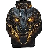 Huke Unisex Hoodies Cool Animal Print Pullover Hooded 3d Graphic Print Sweatshirt Hoodies with Big Pockets