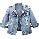 Hixiaohe Women Autumn 3/4 Sleeve Retro Short Denim Jackets Light Blue Jean Coats