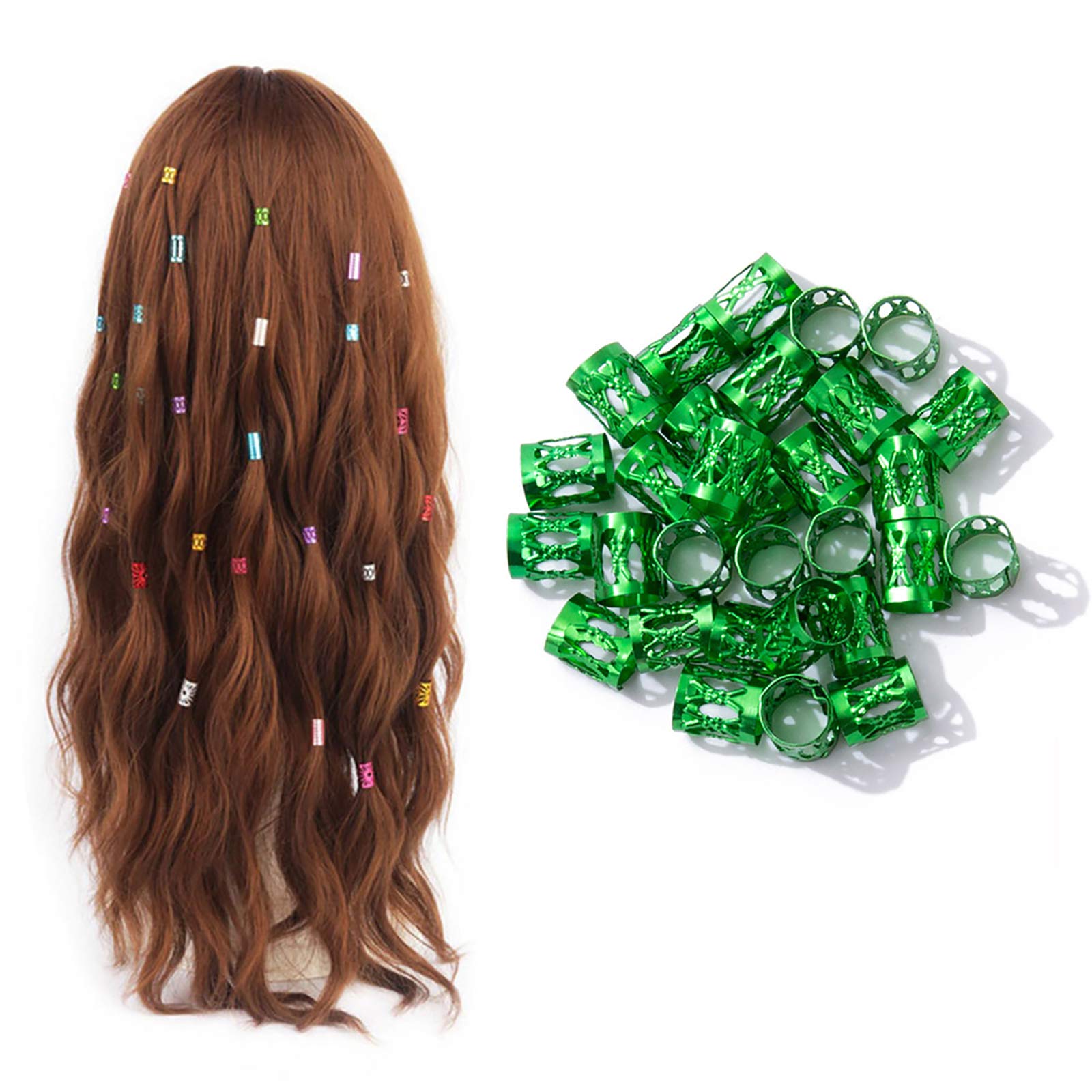 Aluminum Dreadlocks Adjustable Metal Hair Cuffs Hair Braiding Beads Filigree Hair for Hair Accessories Decorations 100PCS Green