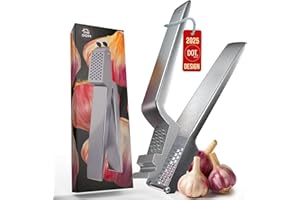 No Peeling Required, 100% Stainless Steel Garlic Press – Odor-free Cleaning, Rust Proof, Detachable Handle, Fine Mincer, 5 ye