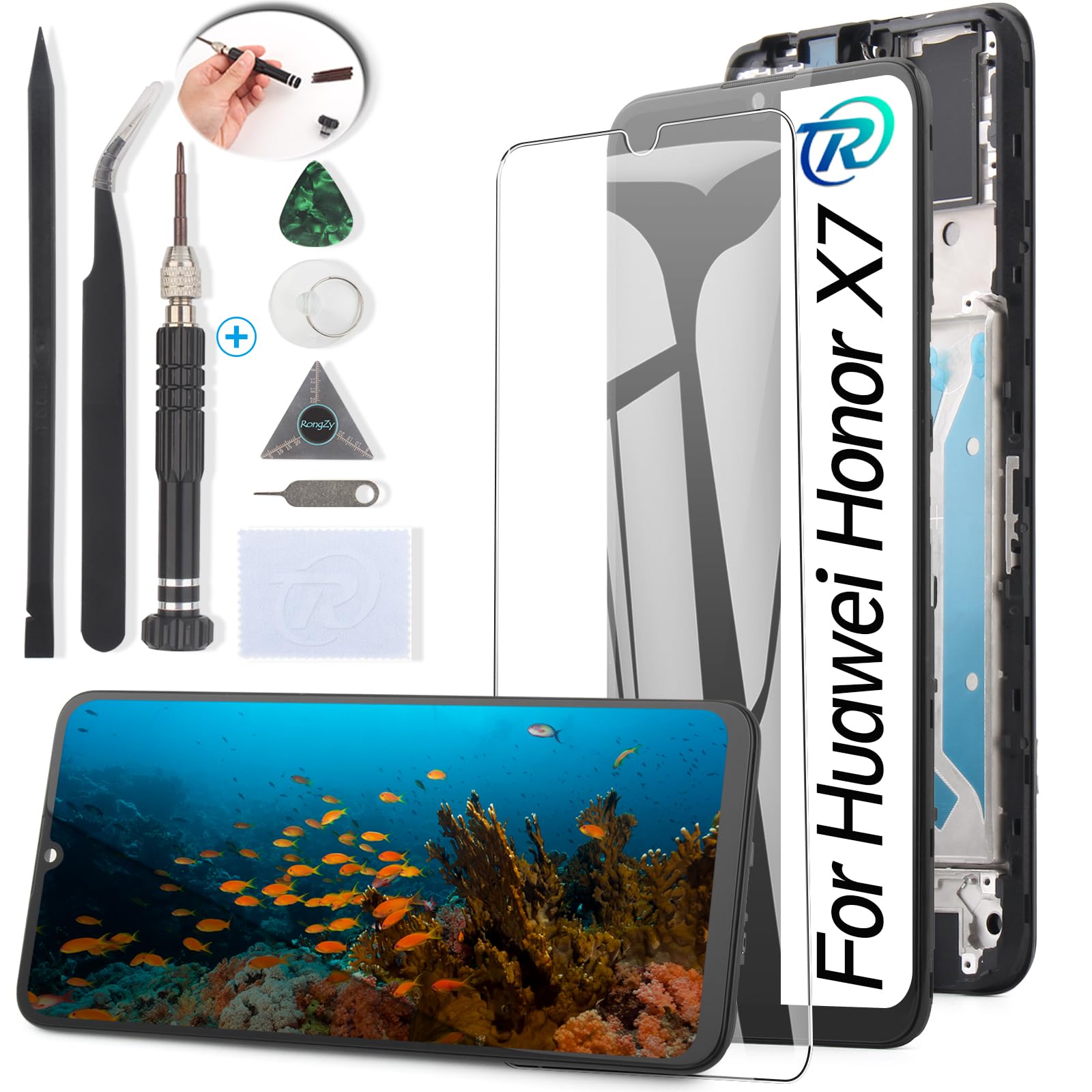 RongZy Display for Honor X7 CMA-LX1 LX2 LX3 LCD Screen Replacement Digitizer Touchscreen Mounted Replacement with Tools (Black, with Frame)