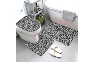 Jbofyee Grey Leopard Texture 3 Piece Bathroom Rugs Set, Bath Mat + Contour Mat + Toilet Seat Cover, Non-Slip Soft Microfiber Bathmat for Tub Shower Room Decor, Machine Washable