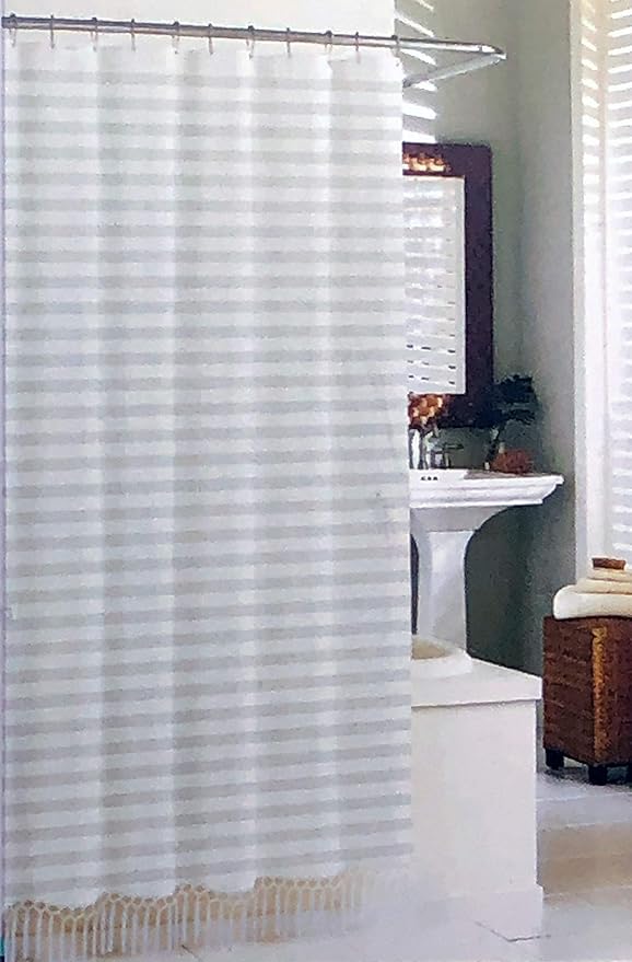 Amazon Com Iconic Fabric Shower Curtain Light Gray And White