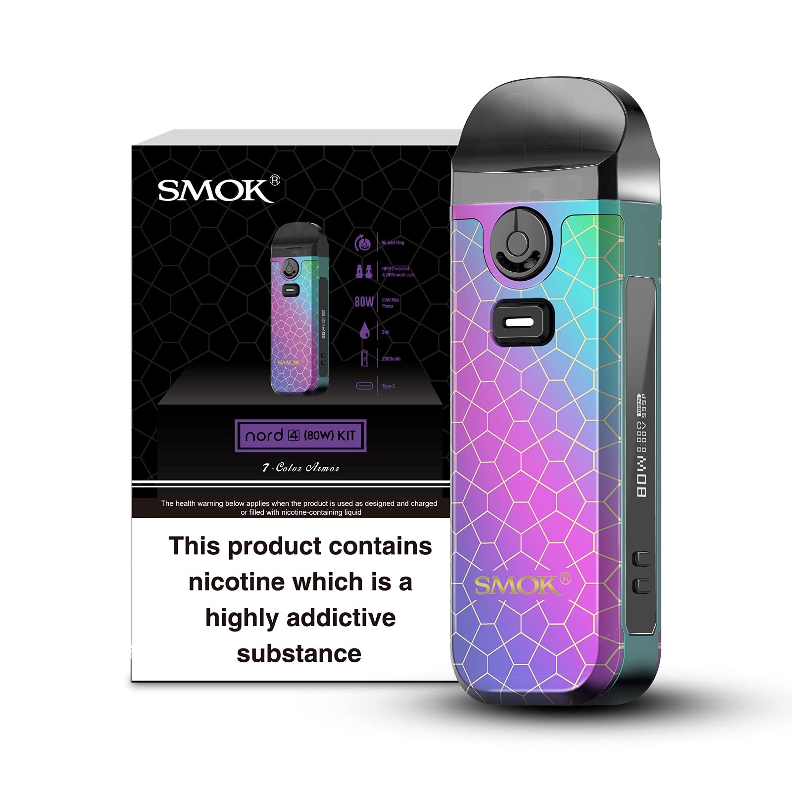 SMOK NORD 4 Vape Kit (7 Colour Armor) - 80W Powerful POD MOD, Rechargeable Long Lasting Battery, Portable, Dual Coil RPM2 & RPM Coils, Smok Vapes, Starter Kit, ECig, No Nicotine No Liquid
