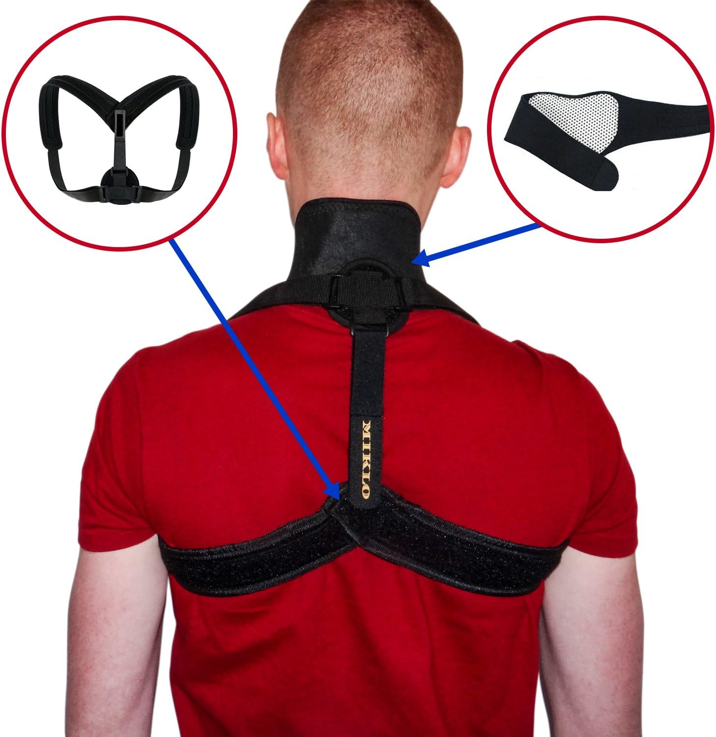 MIKLO Neck Brace Tourmaline Self Heating - Magnetic Therapy Headache & Neck Pain Relief +Extra>Upper Back Posture Corrector Adjustable Size for Women & Men to Help with Slouching & Hunching Back