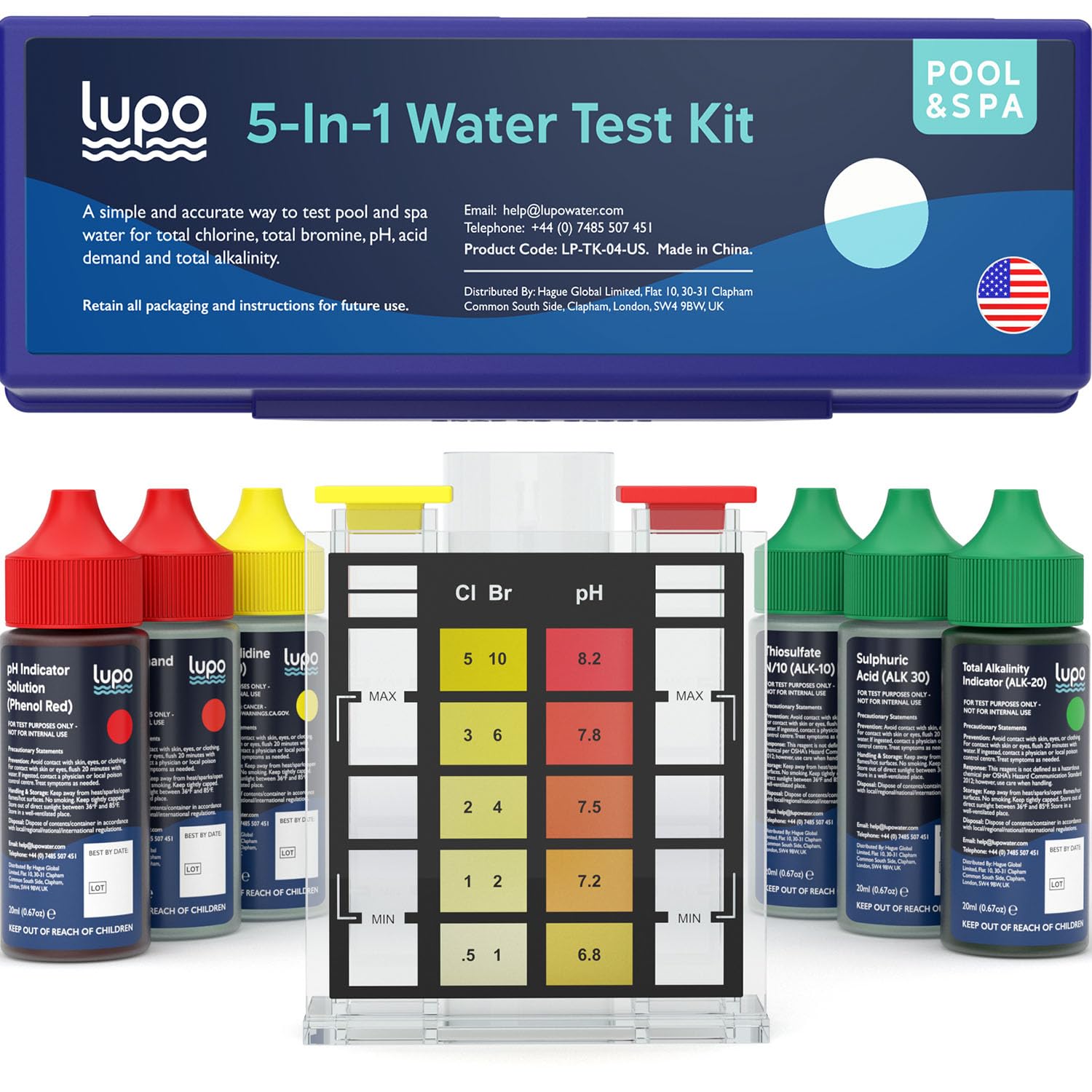 Photo 1 of Lupo 5-in-1 Pool Test Kit | Pool Testing Kit for Residential Swimming Pools & Spas for Testing Total Chlorine, Total Bromine, pH, Acid Demand & Total Alkalinity | Quick at-Home Pool Water Testing