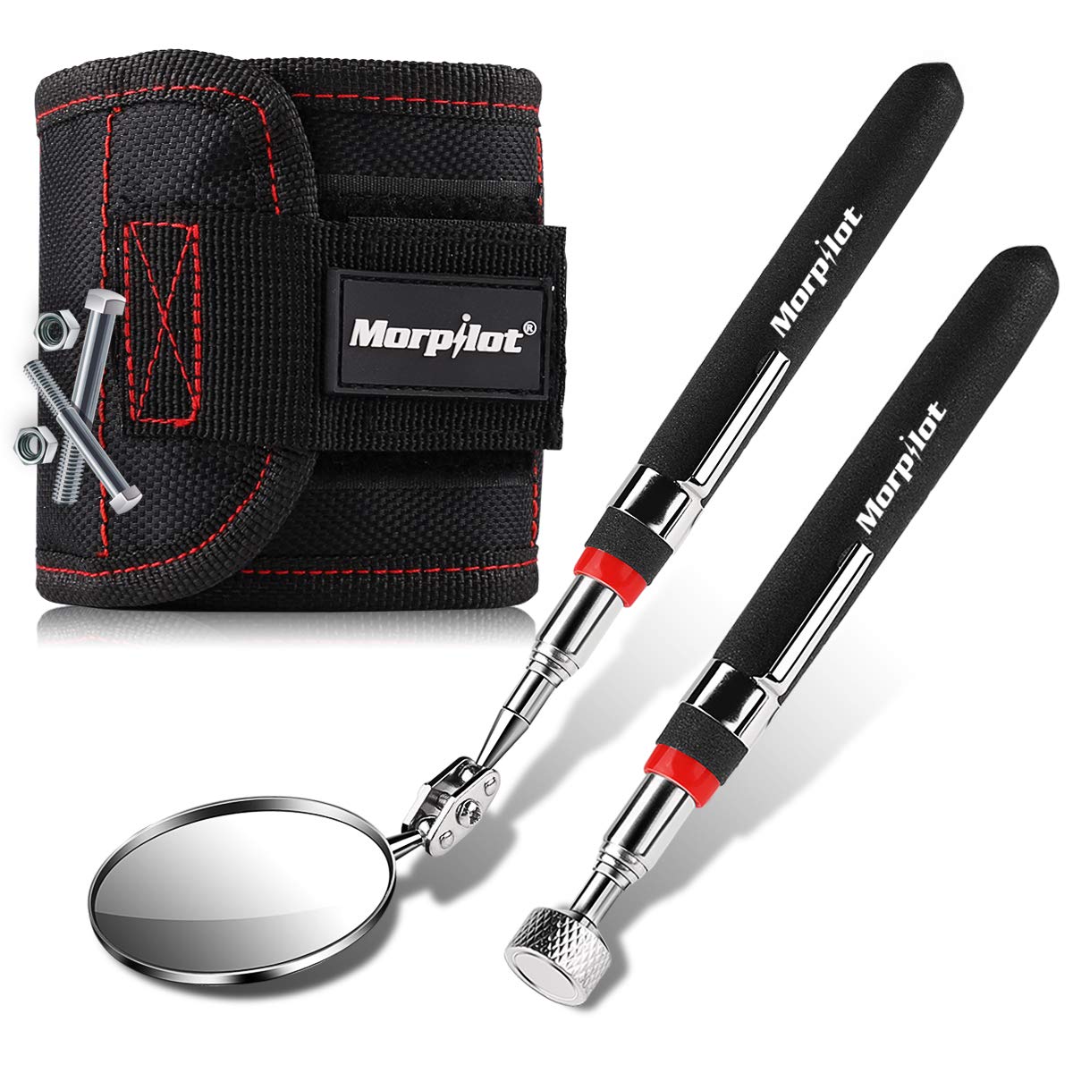 Morpilot Set di Telescopico Ispezione Regolabile di 360 Gradi, Pick-up Telescopico Magnetico e Polsino Magnetico con 15 Magneti Forti per Viti Regalo per Il Fai da Te Strumento Tuttofare