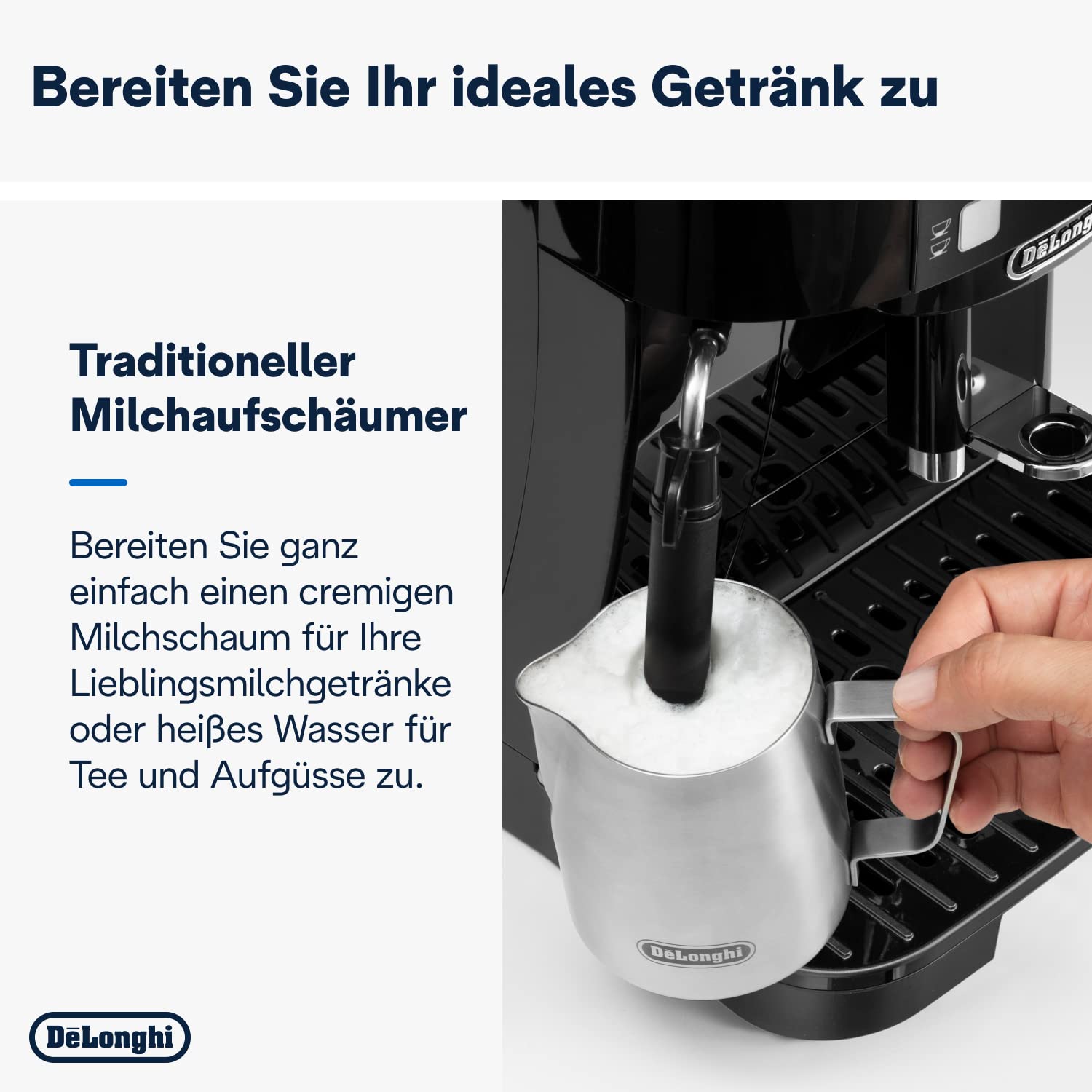 De’Longhi Magnifica S - Perfetto Kaffeevollautomat mit klassischem Milchaufschäumer, Espresso- und Cappuccino Kaffeemaschine, Bedienfeld mit Tasten, Schwarz (ECAM11.112.B) 4