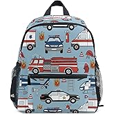 Glaphy Emergency Cars Police Car Fire Truck Car Kids Backpack for Boys Girls, Toddler Kids Backpack with Name Tag Daycare Nursery Children Kindergarten Bag