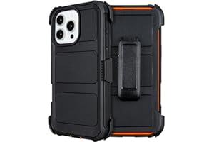 SAIBORO Defender for iPhone 16 Pro Max Case with Clip Holster,Heavy Duty Rugged Full-Body,2 Layers of Sturdy,Anti-Drop,Military-Grade Defender Cover for iPhone 16 Pro Max Phone Case (Black & Orange)