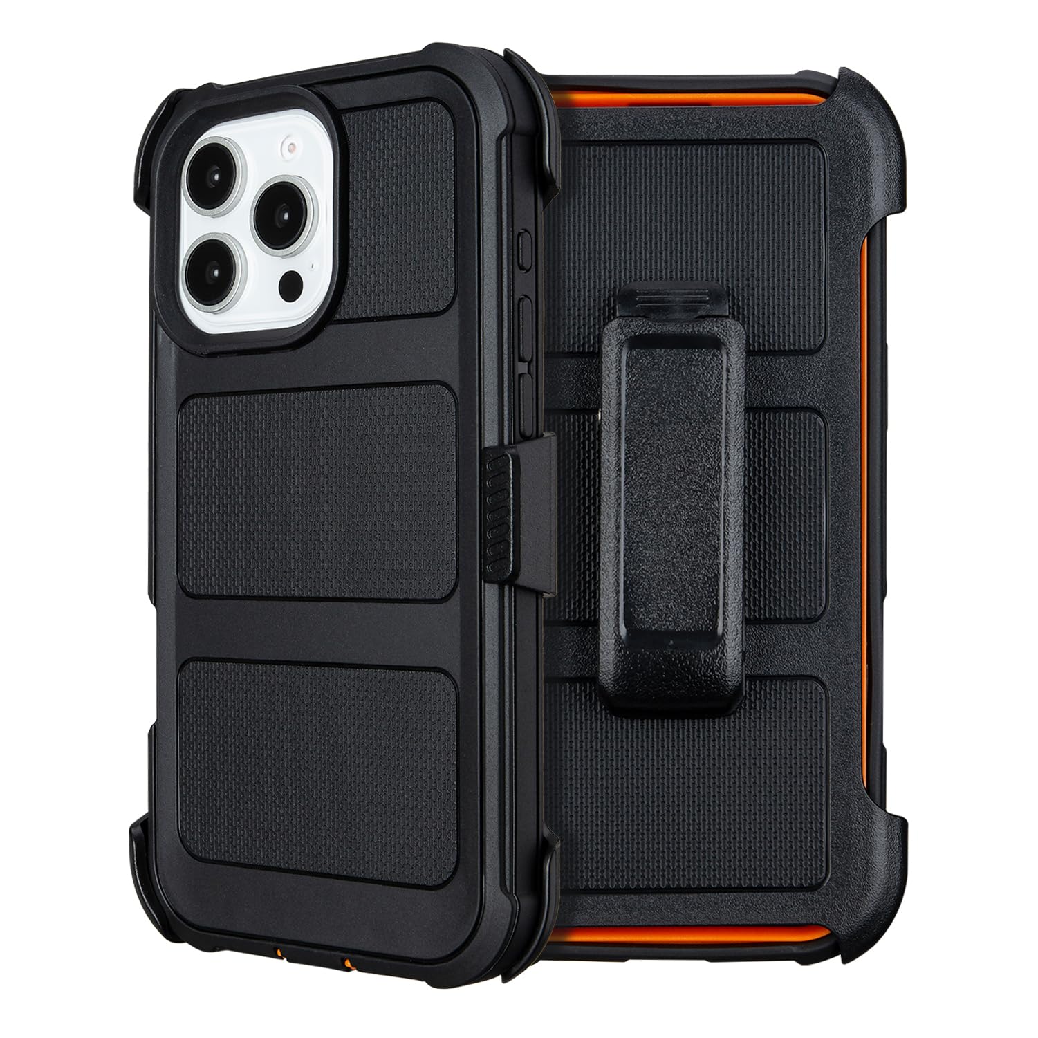 Defender for iPhone 16 Pro Max Case with Clip Holster,Heavy Duty Rugged Full-Body,2 Layers of Sturdy,Anti-Drop,Military-Grade Defender Cover for iPhone 16 Pro Max Phone Case (Black & Orange)