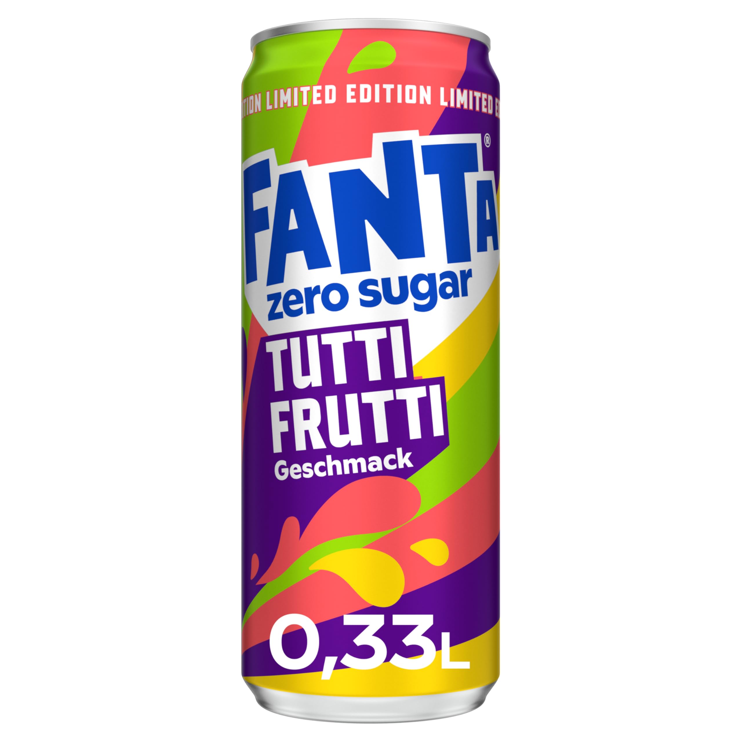 Fanta Tutti Frutti ohne zucker - mit fruchtigem Geschmack einer Mischung tropischer Früchte ohne Kalorien - temporäres, erfrischendes Softgetränk in Einweg Dosen (24 x 330 ml) 2