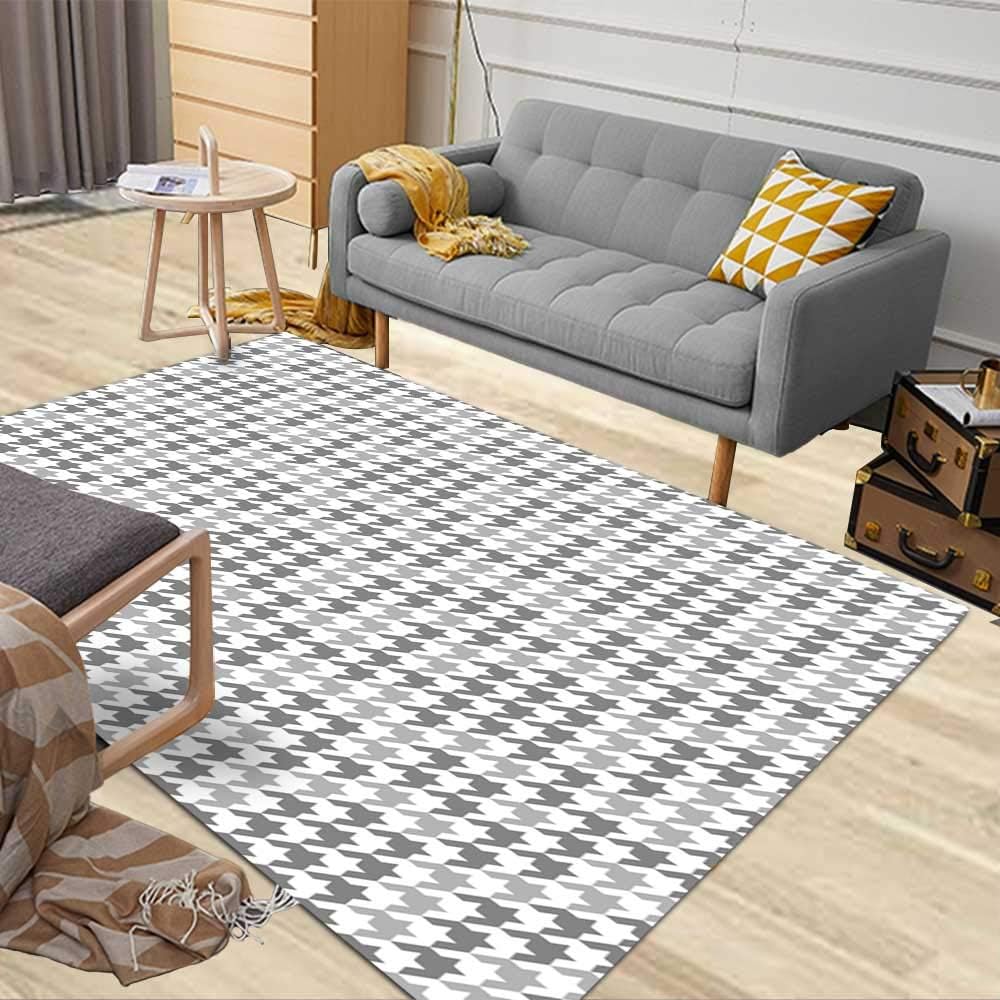 5X7 Soft Area Rug, Musesh Farmhouse Area Rug Kitchen Area Rug Contemporary Area Rugs Area Rug Placement in Living Room Decoration Office Dorm Hounds Tooth Fashion Pattern in Grey Tile Fabric