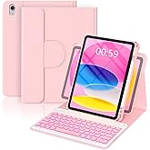 YBING for iPad A16 Case with Keyboard 11th &10th Generation, 360 Rotation Magnetic Cover with 7-Color Backlit Wireless Detachable Keypad with Pencil Holder for iPad 11th 2025/10 Gen 10.9" 2022 (Pink)