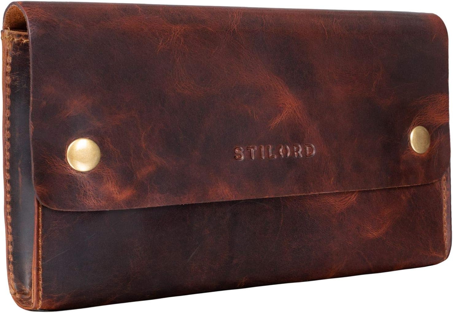 STILORD 'Griffin' Leather Case Vintage Pouch for Pencil Cosmetic Money Glasses Keys Small Organizer in Genuine Leather, Colour:Kara - Cognac