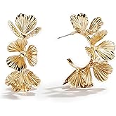 Large Gold Floral Earrings Floral Statement Hoop Earrings 18K Gold-Plated Hypoallergenic Exaggerated C-Shape Large Flower Open Hoops for Women
