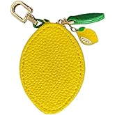 Cute Lemon Fruit Coin Purse Keychain – Mini PU Leather Zipper Pouch Bag Charm with Leaf Accent & Pendant, Kawaii Y2K Purse Charm for Backpack, Handbag & AirTag Holder for Women & Girls