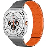 Amizee No Gap Band Compatible with Samsung Galaxy Watch Ultra (2025/2024) Band 47mm, 22mm Magnetic Sport Silicone Strap for Women Men, Gray/Orange