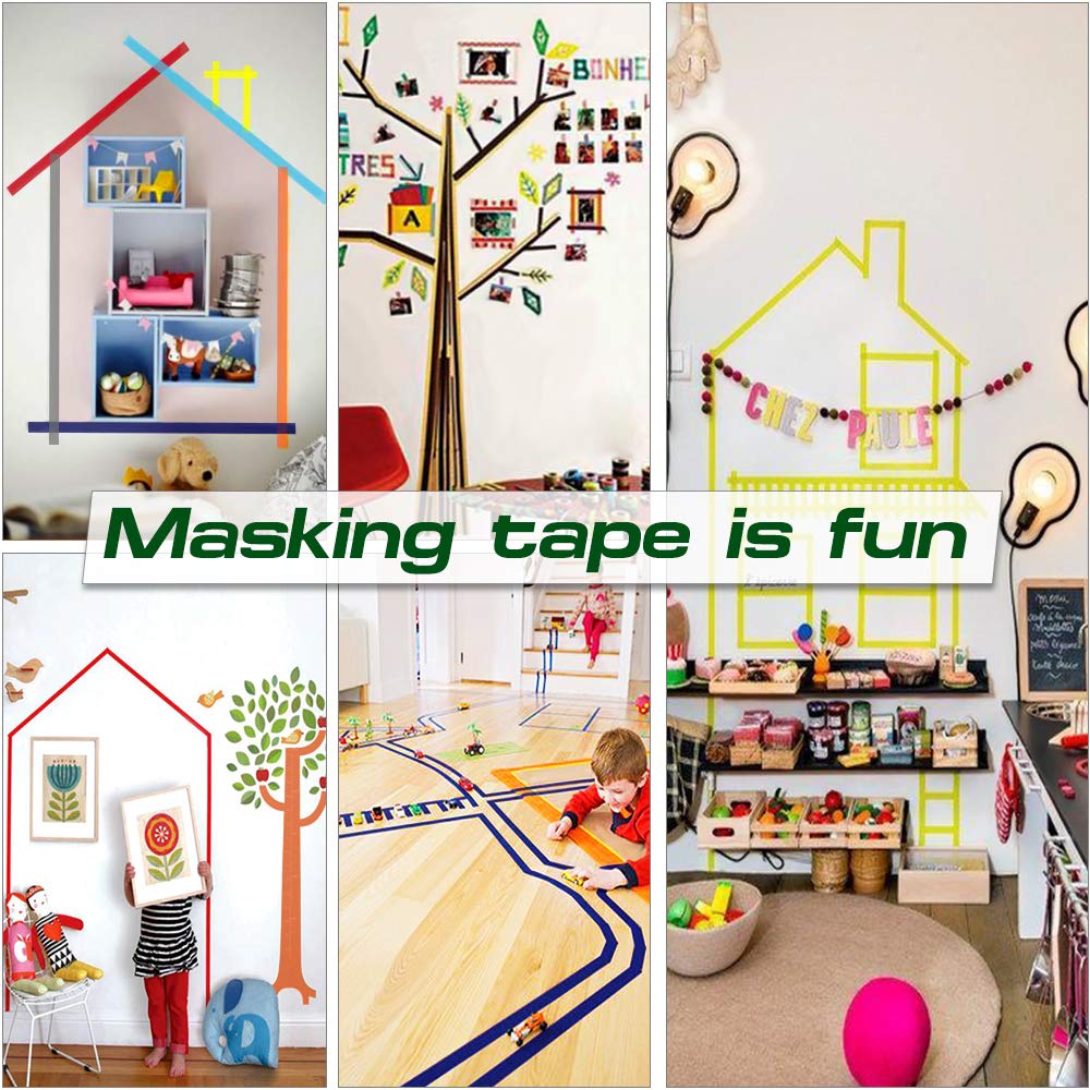 Colored Masking Tape-10 Different 0.6Inch x 10M Rainbow Rolls-DIY Washi Painter Tape for Art,Lab,Labeling,Classroom Decoration,Office & Home Supplies