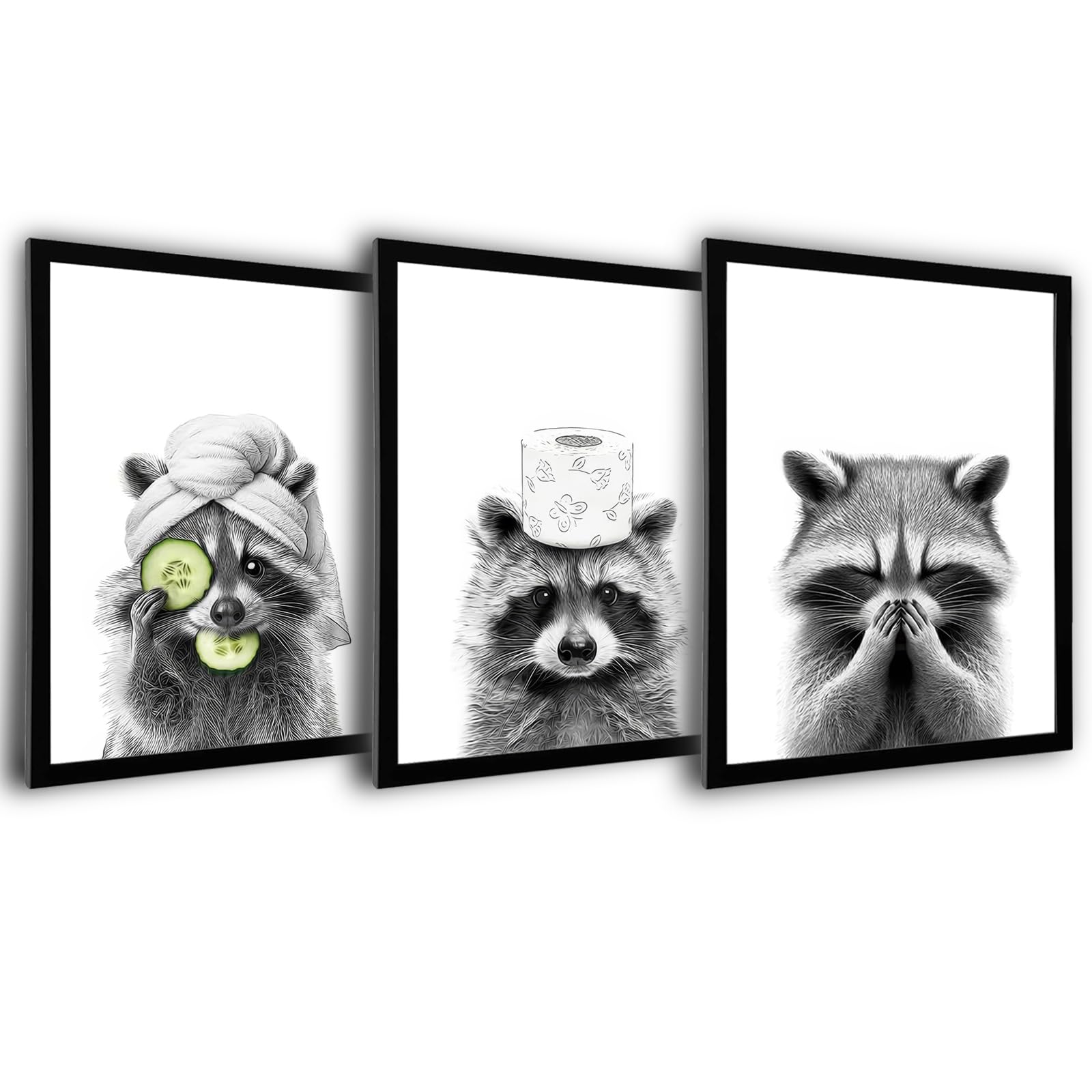 Adorable Raccoon Bathroom Wall Art Set of 3 Funny Washroom Posters Wall ...