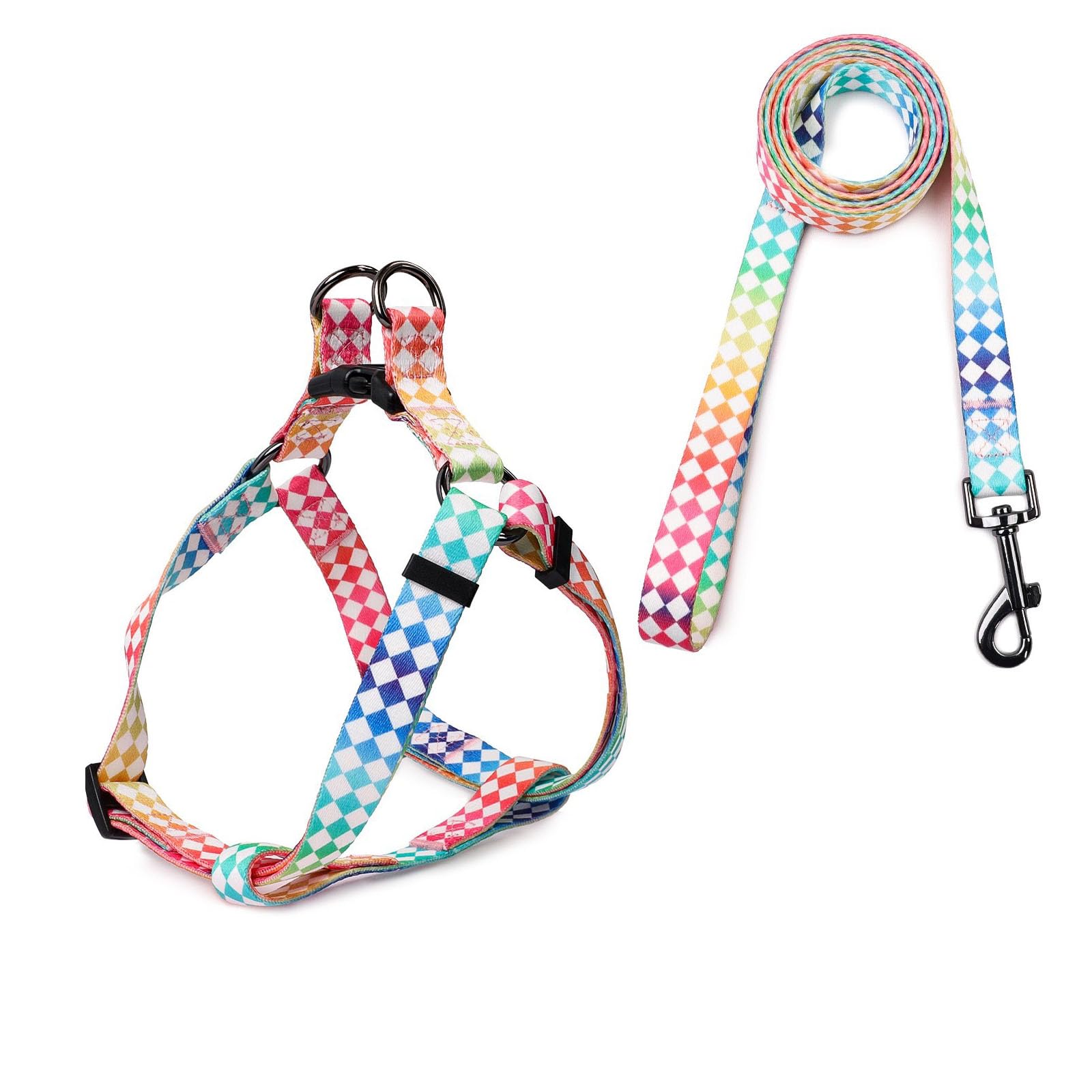 Dog Harness Leash Set, Breathable,Adjustable,Dog Lead and Harness No Pull Small Medium Large dog (Rainbow, M)