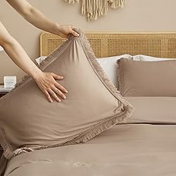 Smoofy Taupe Tassel King Size Comforter Set, Boho